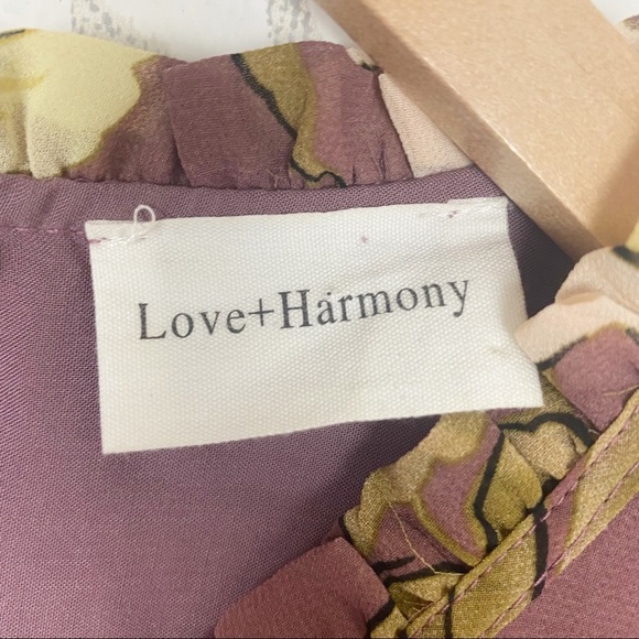 LOVE + HARMONY Mauve Floral Tiered Ruffle Mini Dress Medium Boho Peasant - Picture 9 of 12